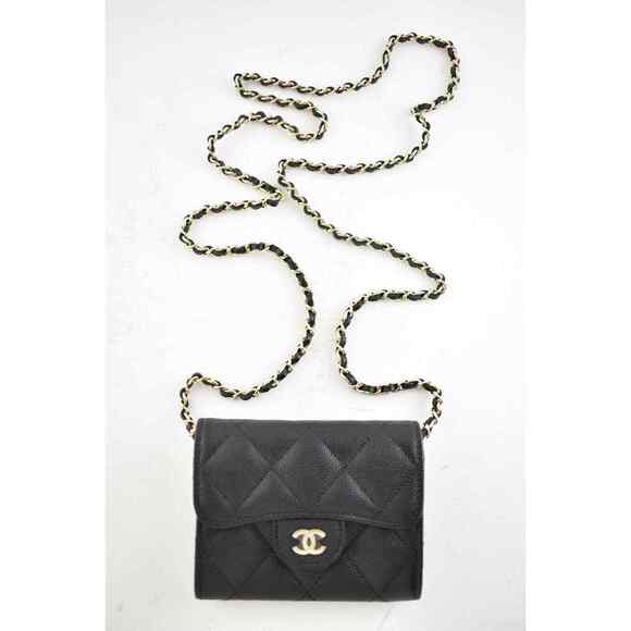Chanel 22C Black Caviar Mini Wallet On Chain Gold Card Shoulder Crossbody Bag - Picture 2 of 10